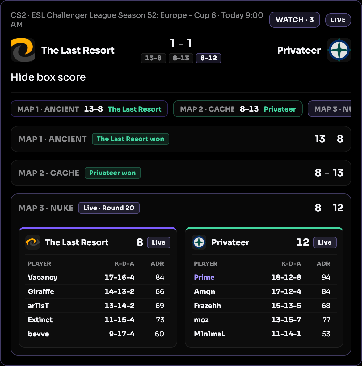 Vantah live matches